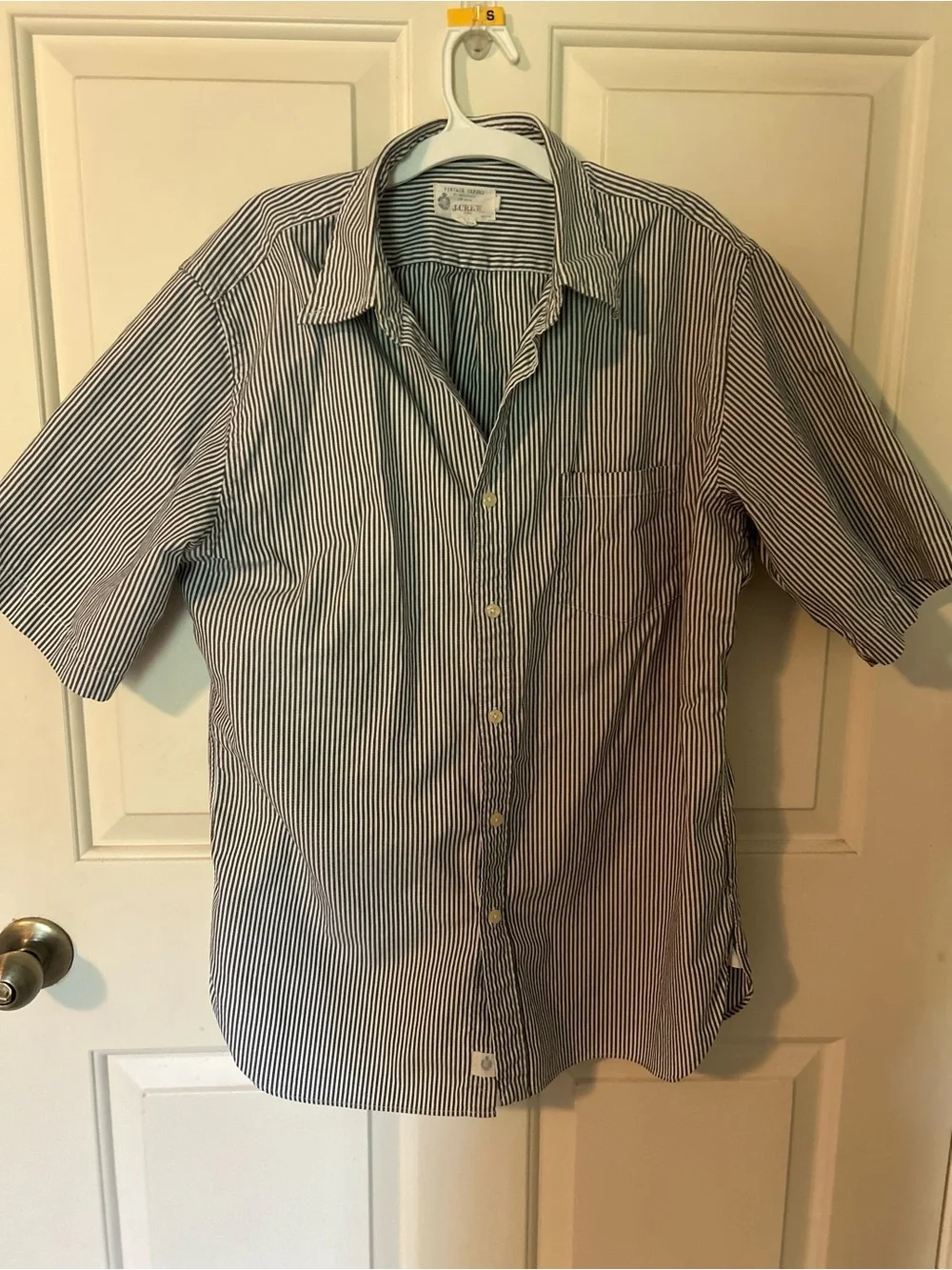 J. Crew Short-Sleeve Button-Down Shirt in Gray and White Pinstripes